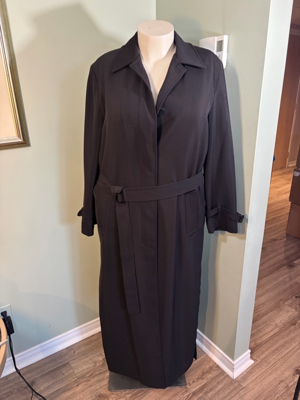 Apropos Trench Coat Women's Black Long Classic Belted Overcoat